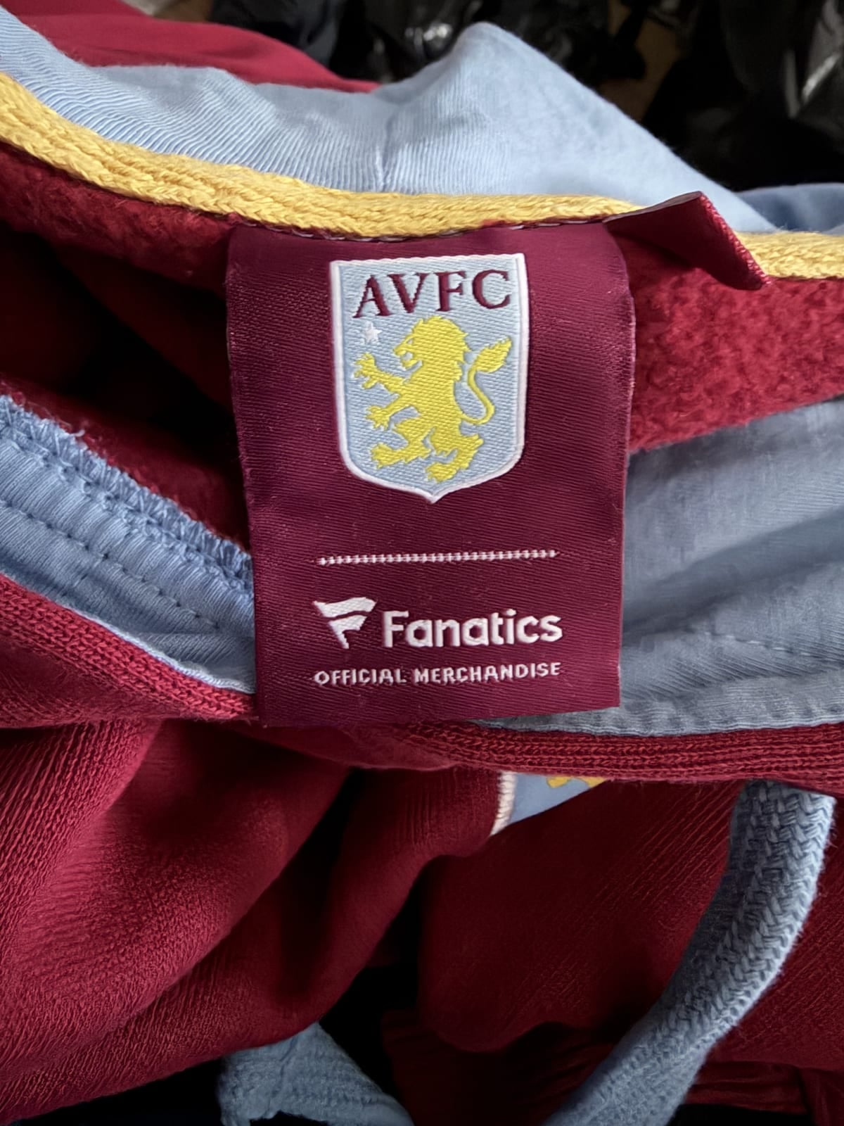 Fanatics Aston Villa claret hoodie with crest, size M, Burgundy, size M