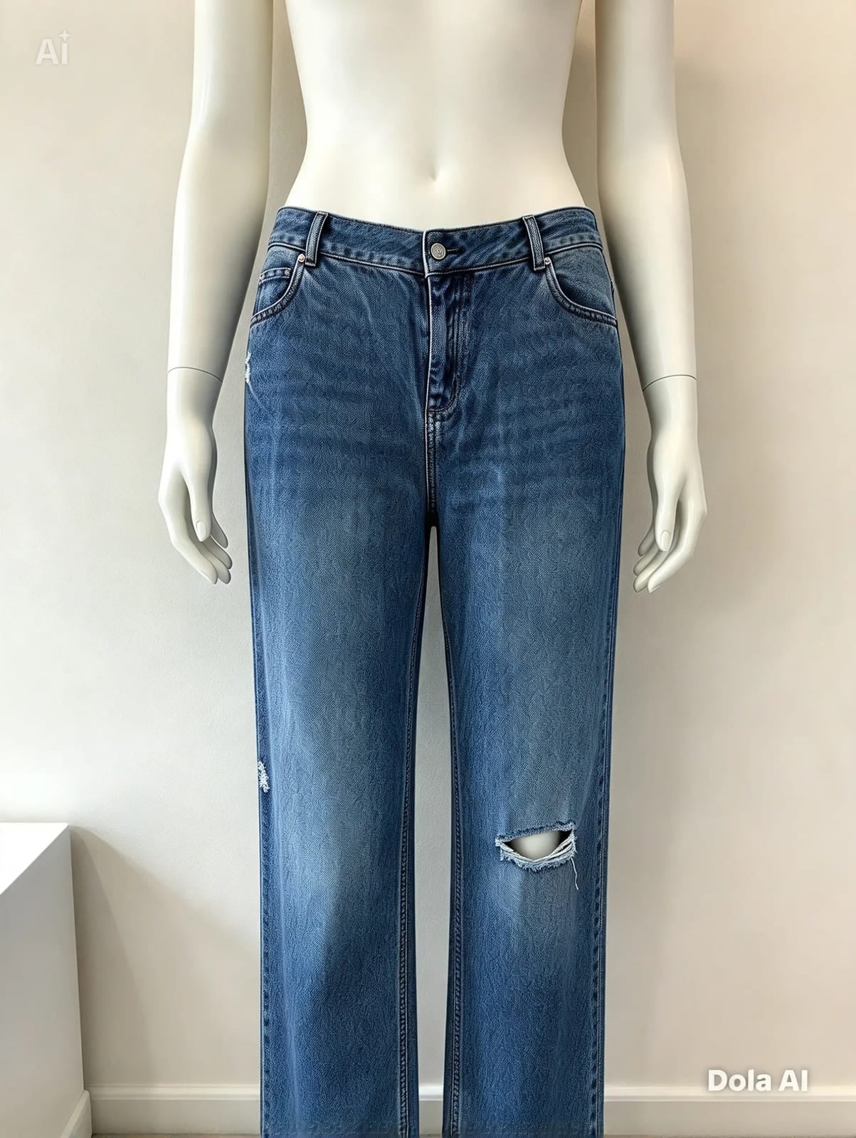 Whistles Distressed Blue Jeans Size 16 Mid Rise Relaxed Straight Fit Ripped Denim, Blue, size UK 16