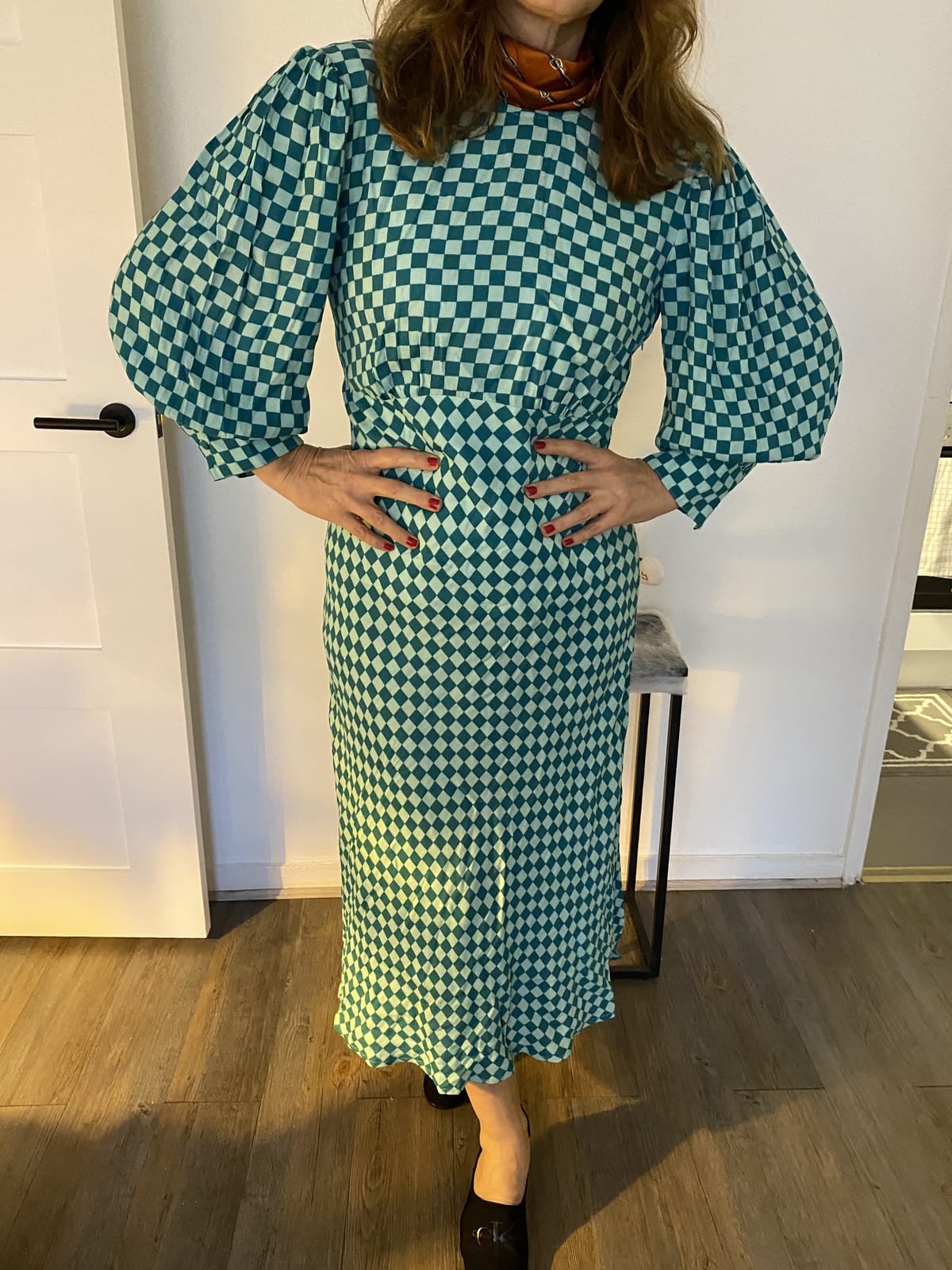 Ghost London Mint Green Checkerboard Maxi Dress, Green, size S