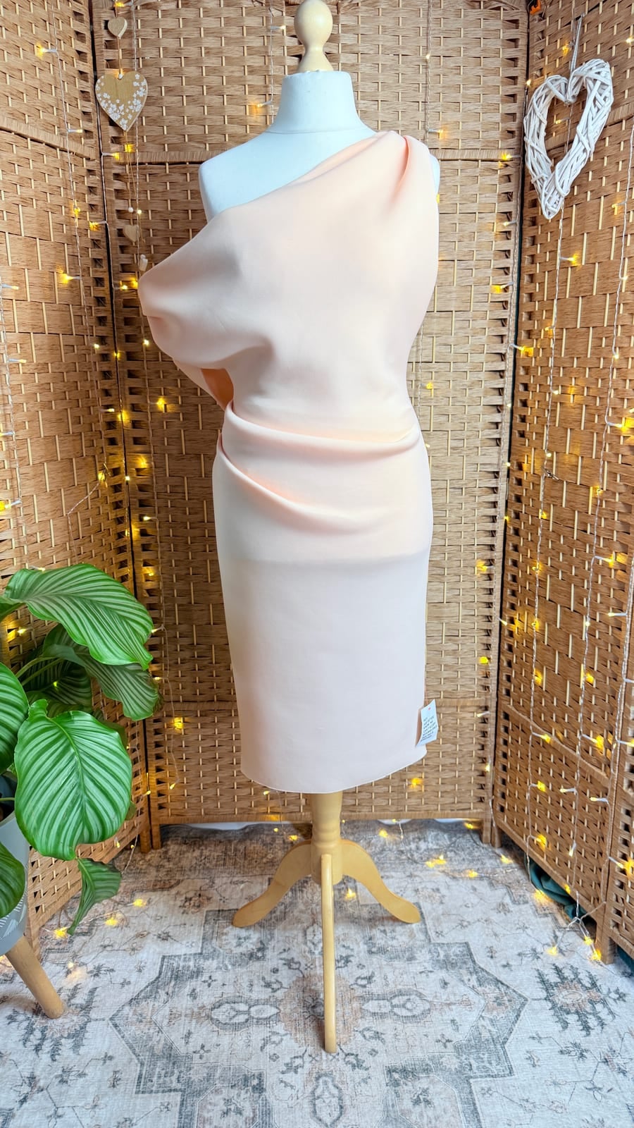 ASOS Peach one-shoulder draped midi dress, Pink, size UK 16