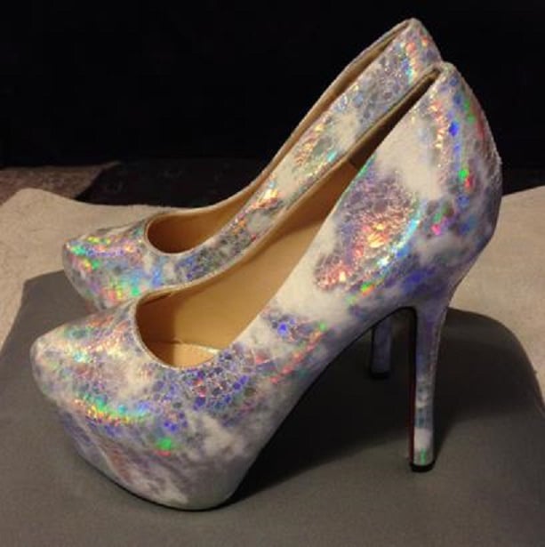 Platform Stilettos, Silver, size UK 6