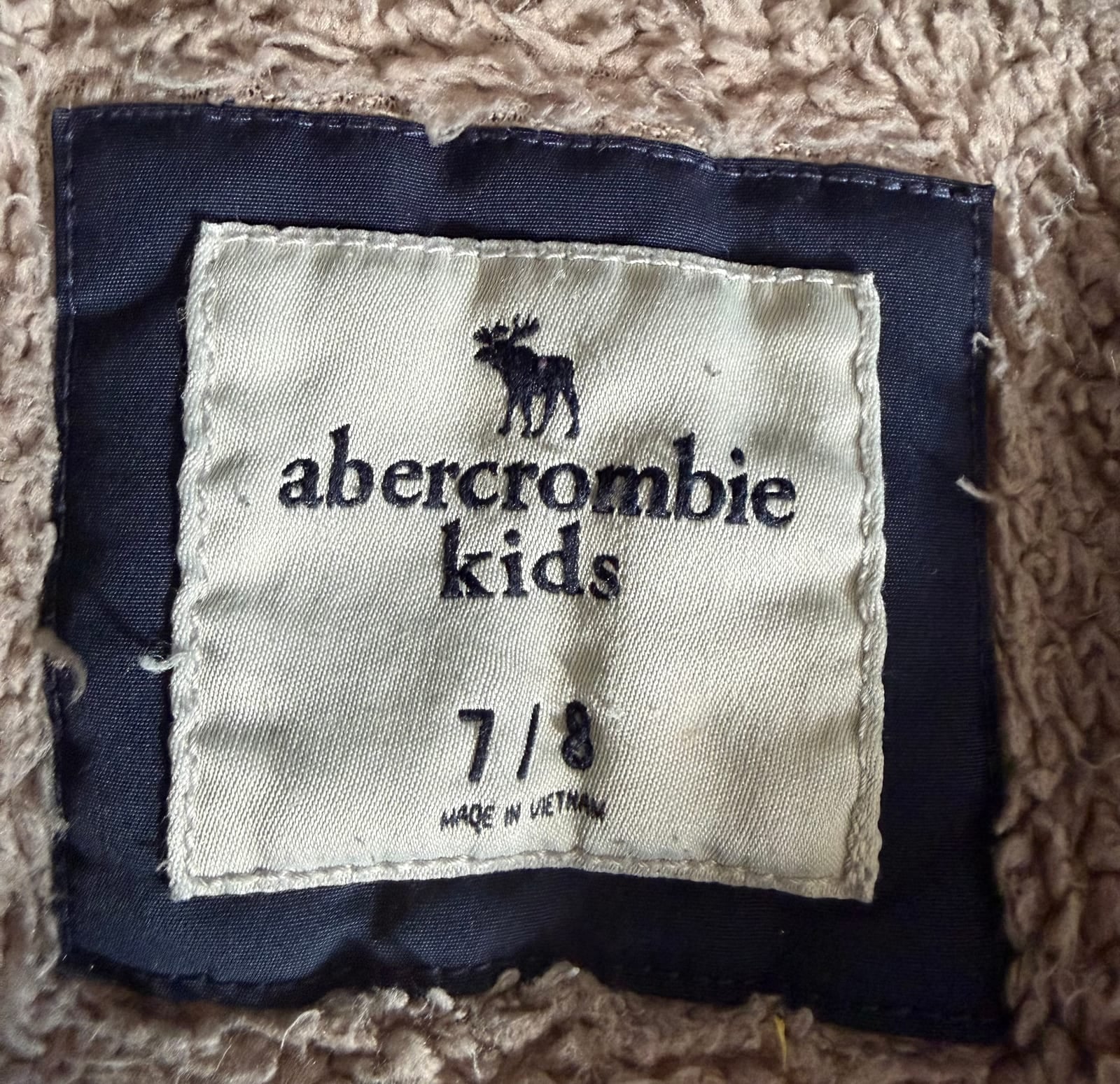 Abercrombie Kids navy hooded parka with borg and check lining, age 7/8, Navy, size 7/8