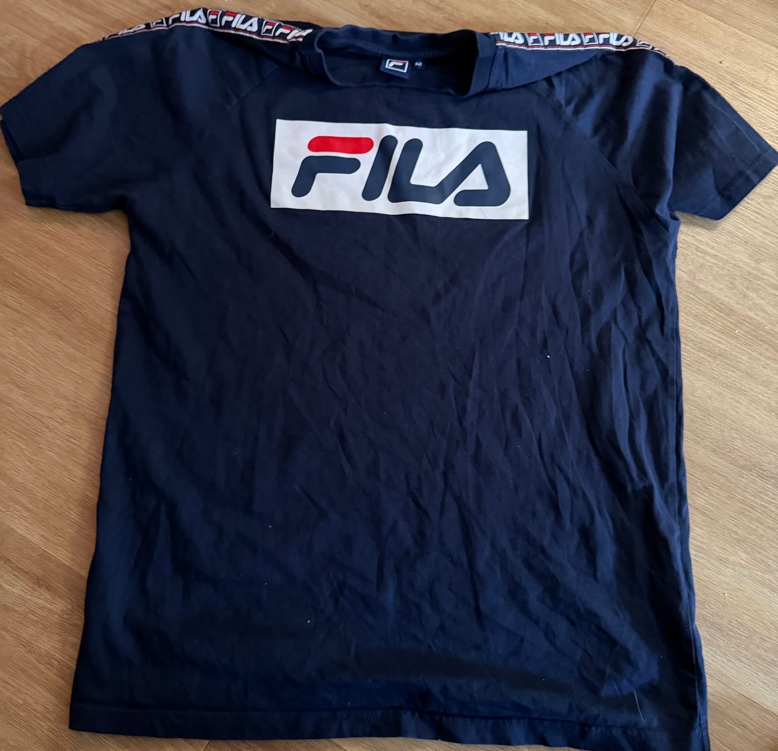 Fila navy logo t-shirt with taped shoulders, size M, Navy, size M