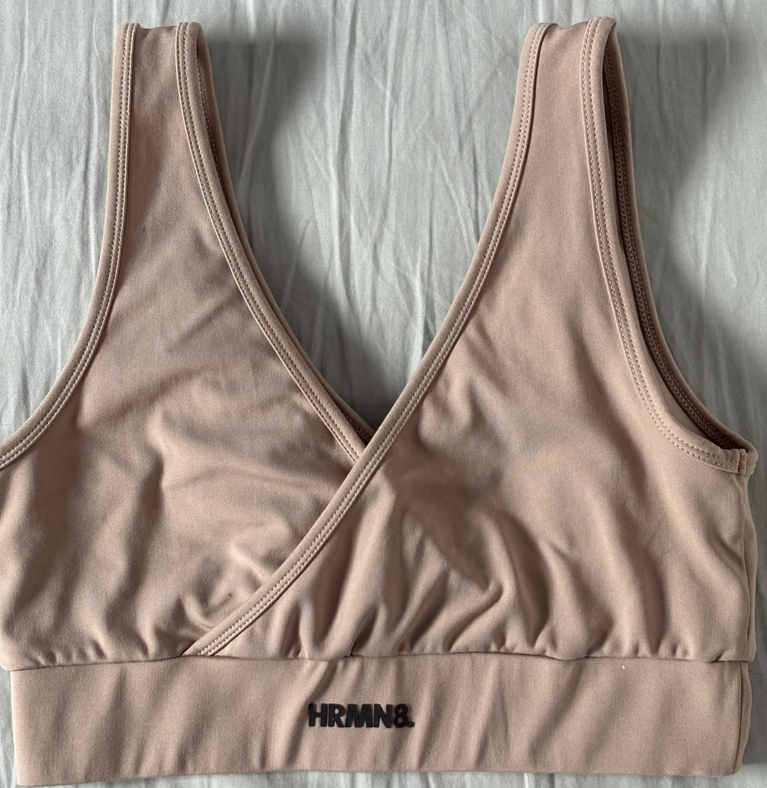 HRMN8 beige wrap front sports bra, size S, Beige, size S