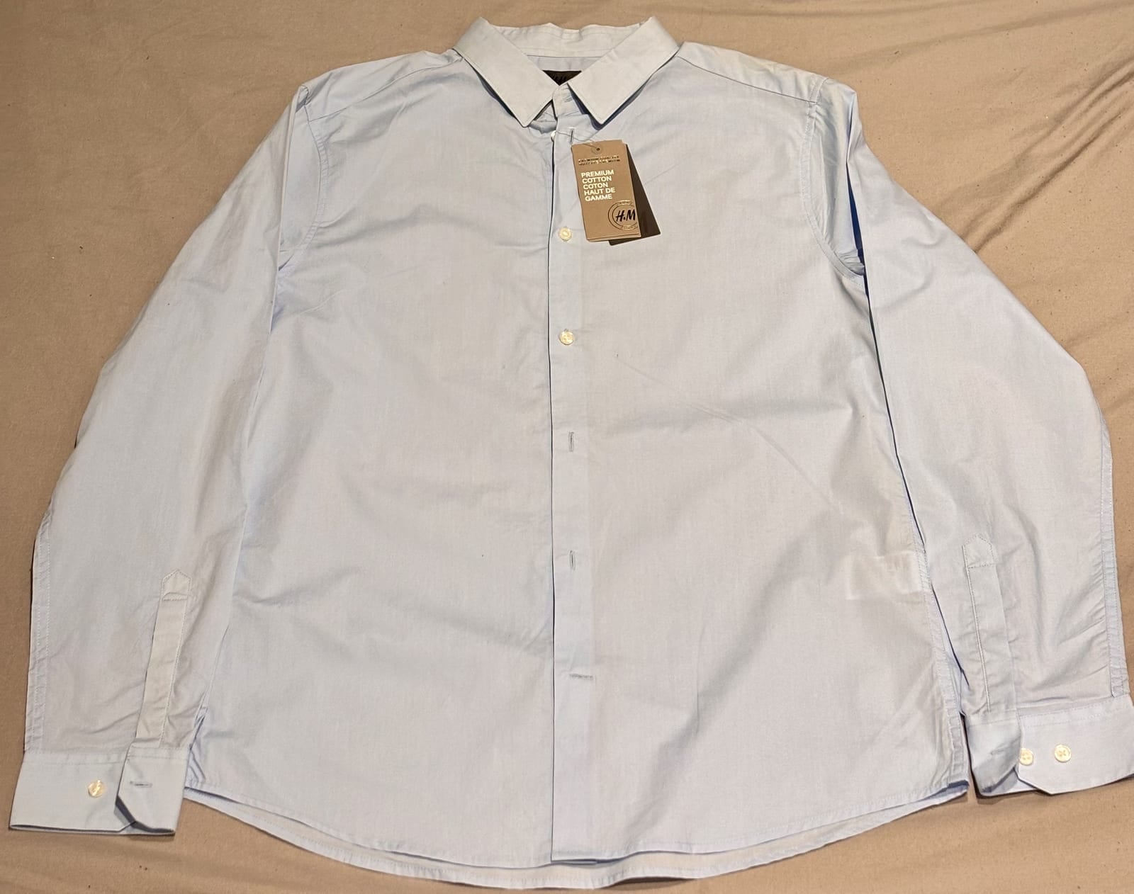 H&M men's light blue slim fit cotton shirt, size L, new with tags, Light blue, size L