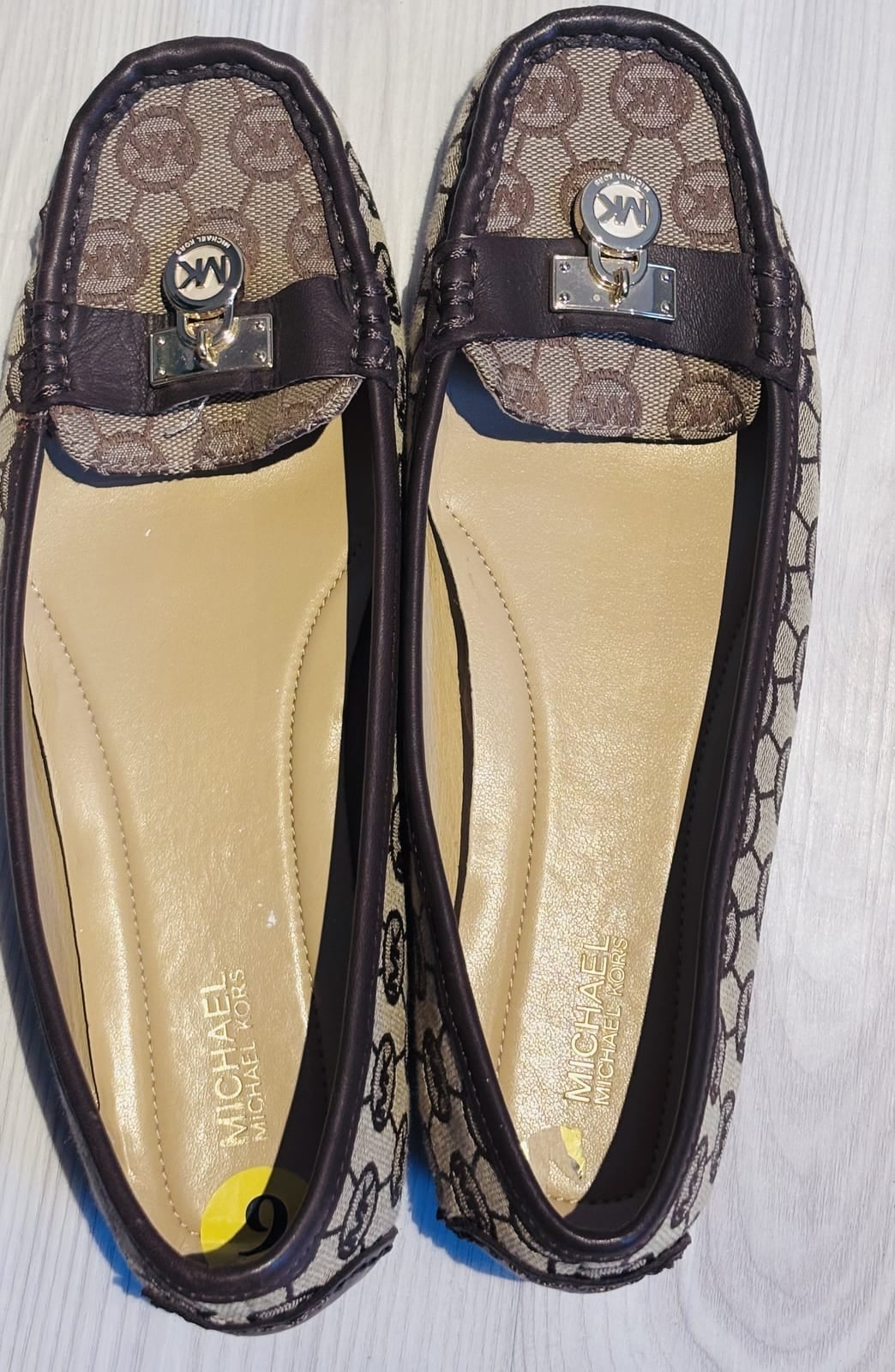 Michael Michael Kors monogram jacquard driving loafers with padlock detail, brown, Brown, size UK 6