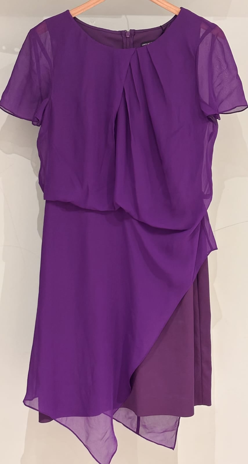 Karen Millen purple silk drape dress, UK 14, Purple, size UK 14