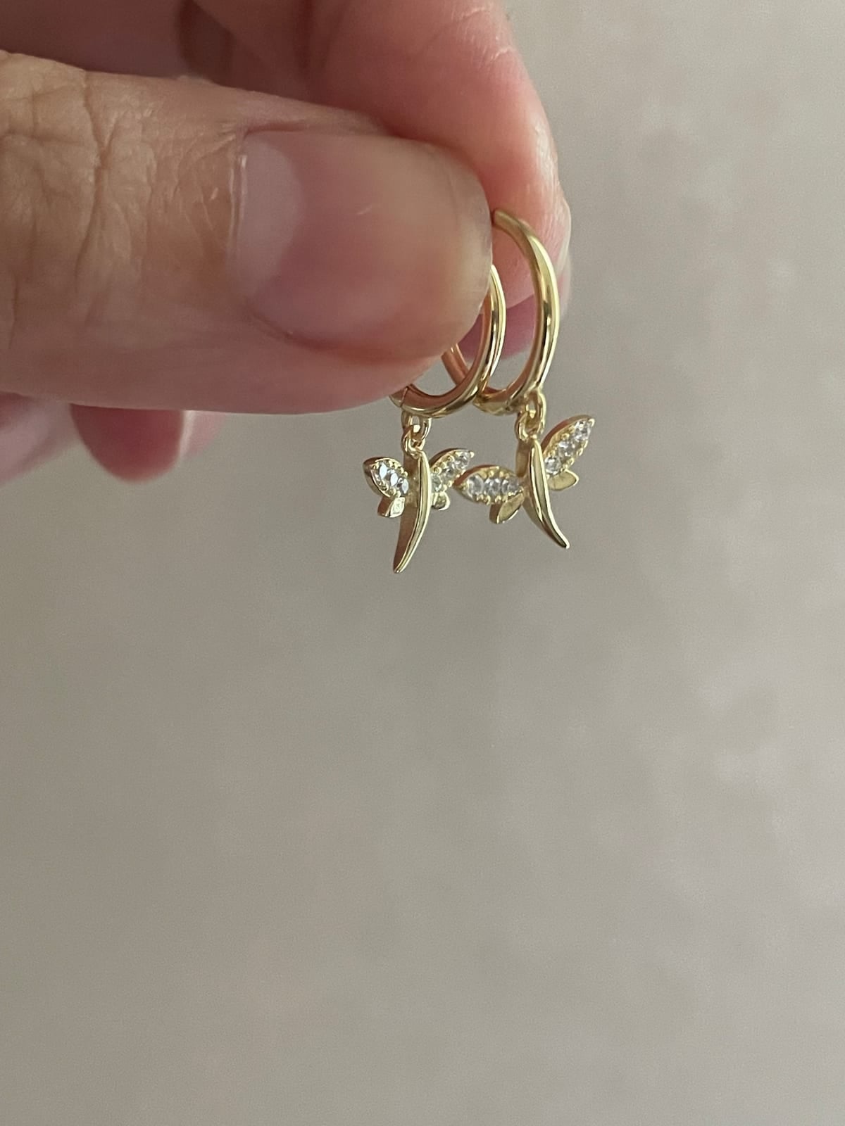 14k gold plated 925 sterling silver dragonfly charm huggie hoop earrings, Gold