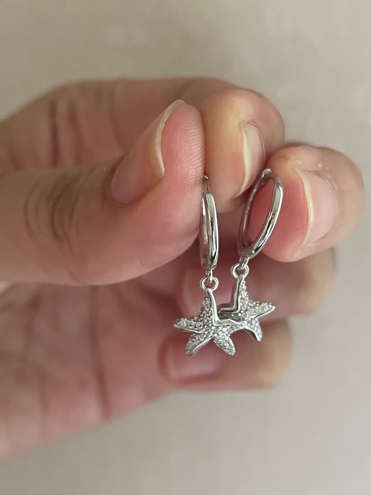925 sterling silver starfish charm huggie earrings, Silver