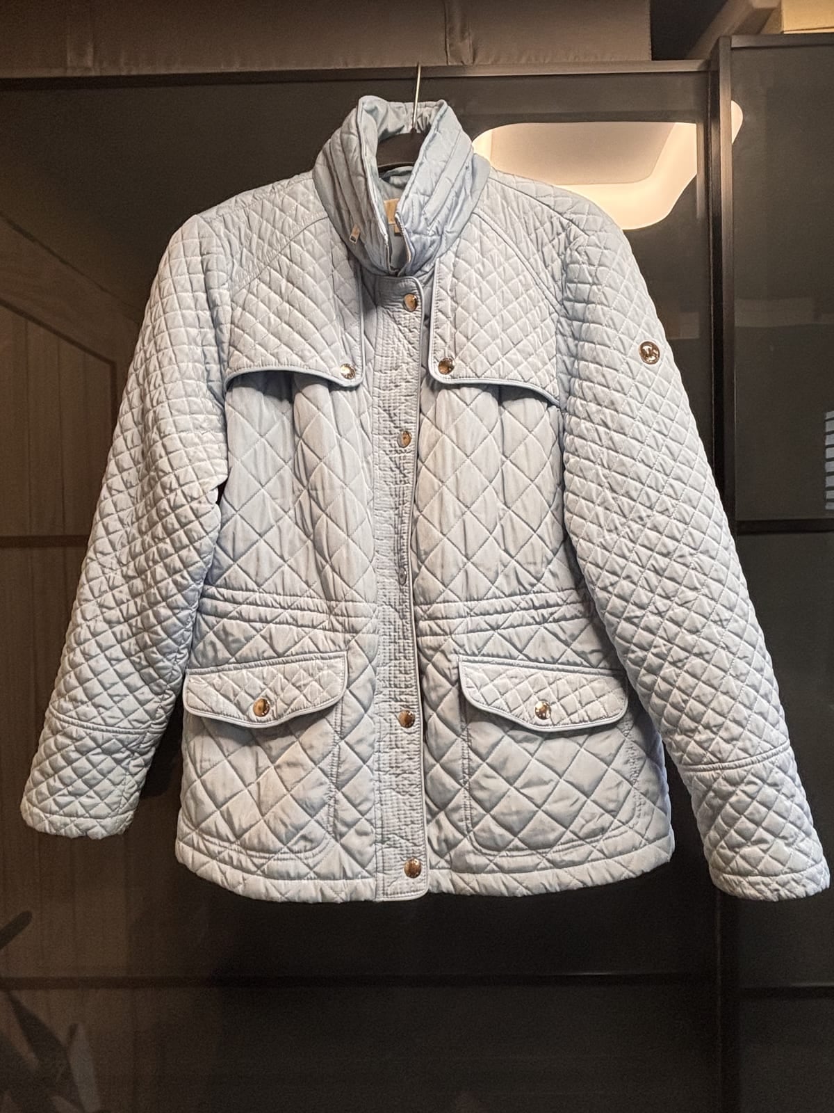 Michael Kors light blue quilted jacket with stand collar, Light blue, size UK 14