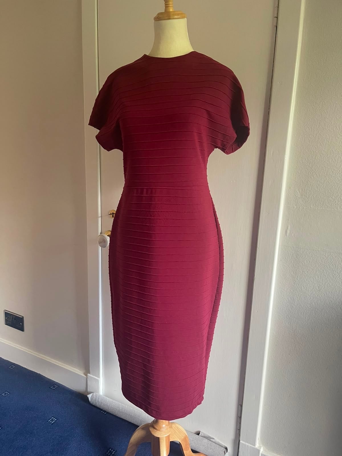 Next burgundy ribbed midi bodycon dress, size 10, Burgundy, size 10